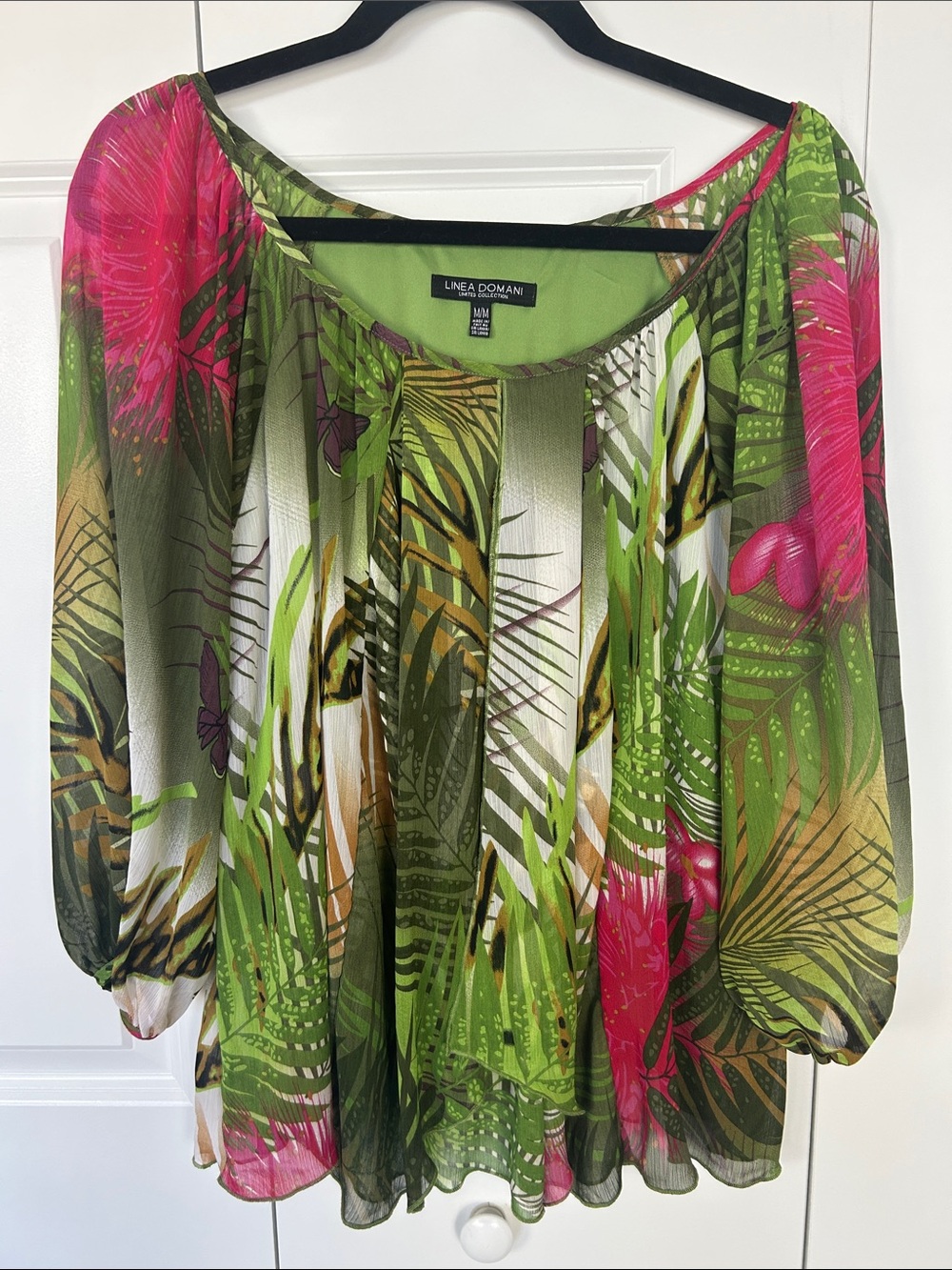 Linea Domani Green & Pink Tropical Print Women's Tunic Size Medium